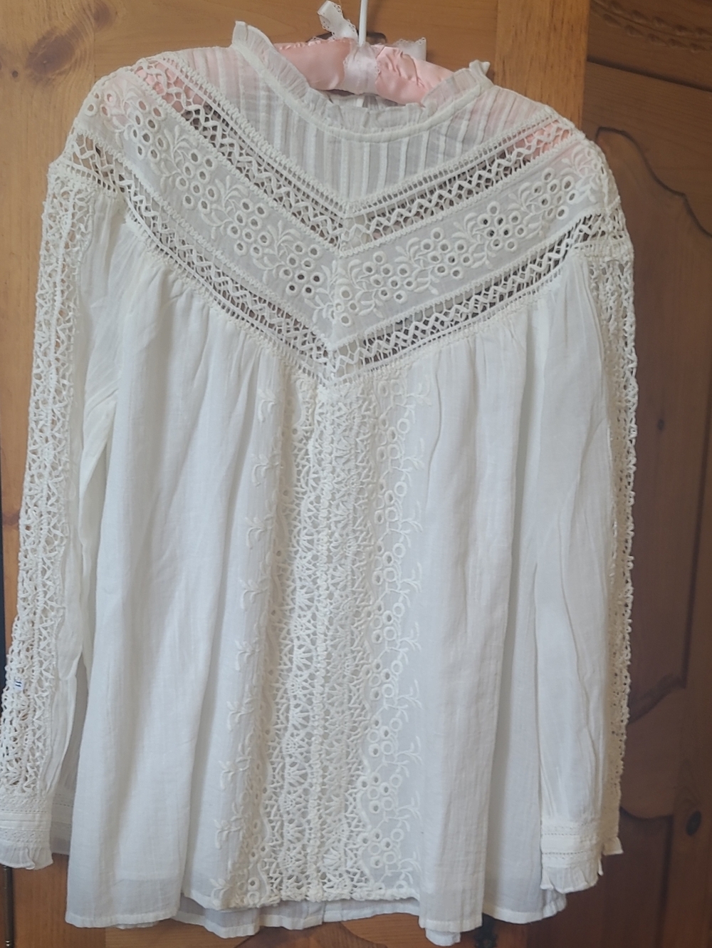Sundance Cream Lace Yoke Long-Sleeve Blouse